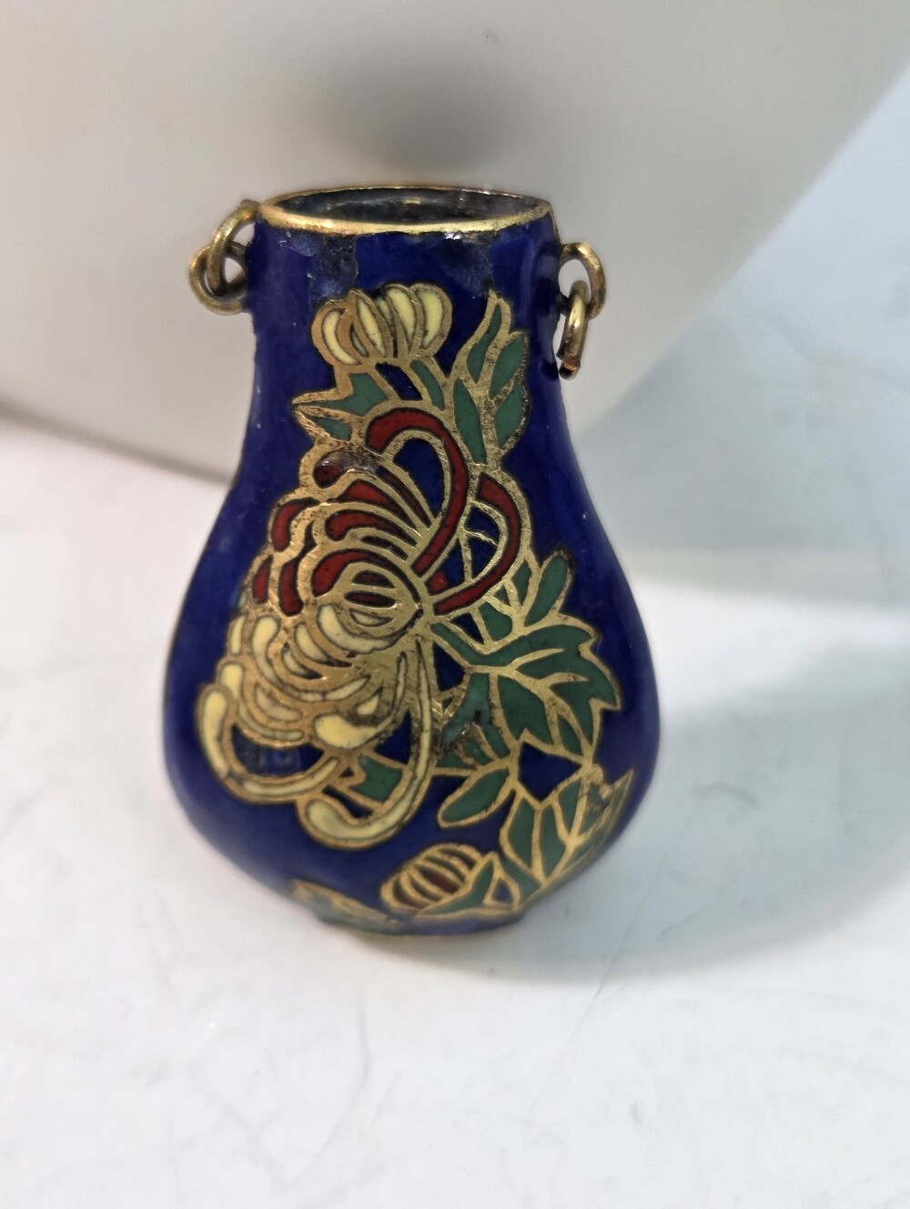 vtg cloisonne snuff bottle pendant for necklace no chain cobalt gold 1inch